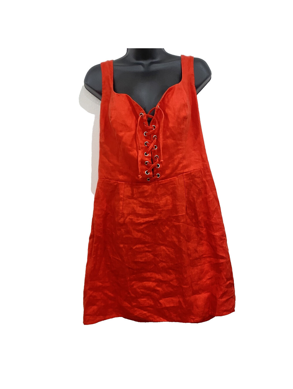Reformation Size 14 Red Linen Lace Up Corset Renaissance Pirate Mini Dress